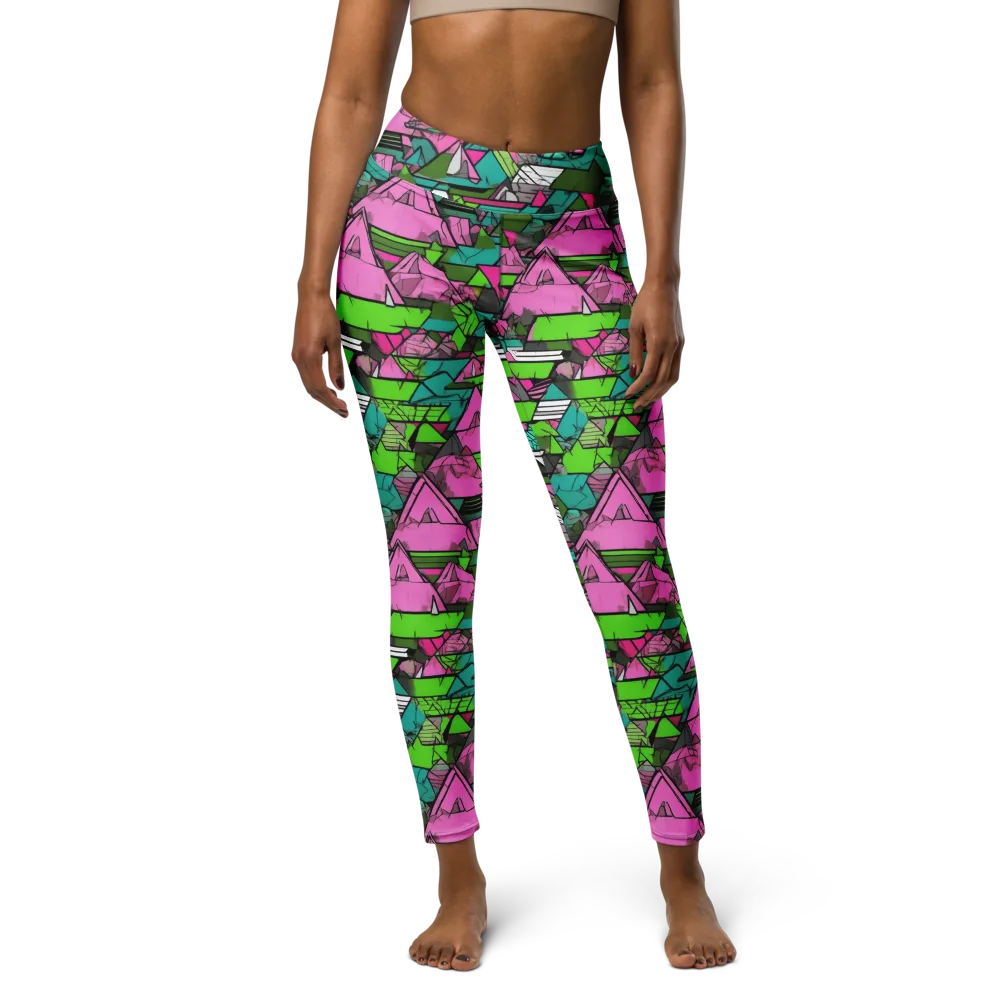 Neon Alpine Grid on Yoga Leggings — Front