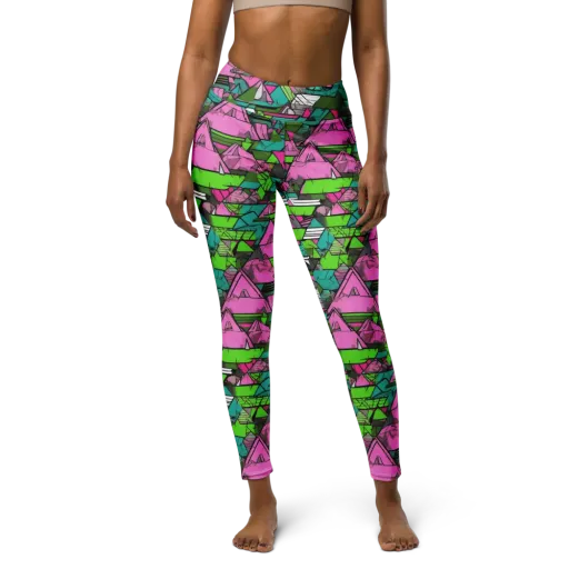 Neon Alpine Grid on a Yoga Leggings