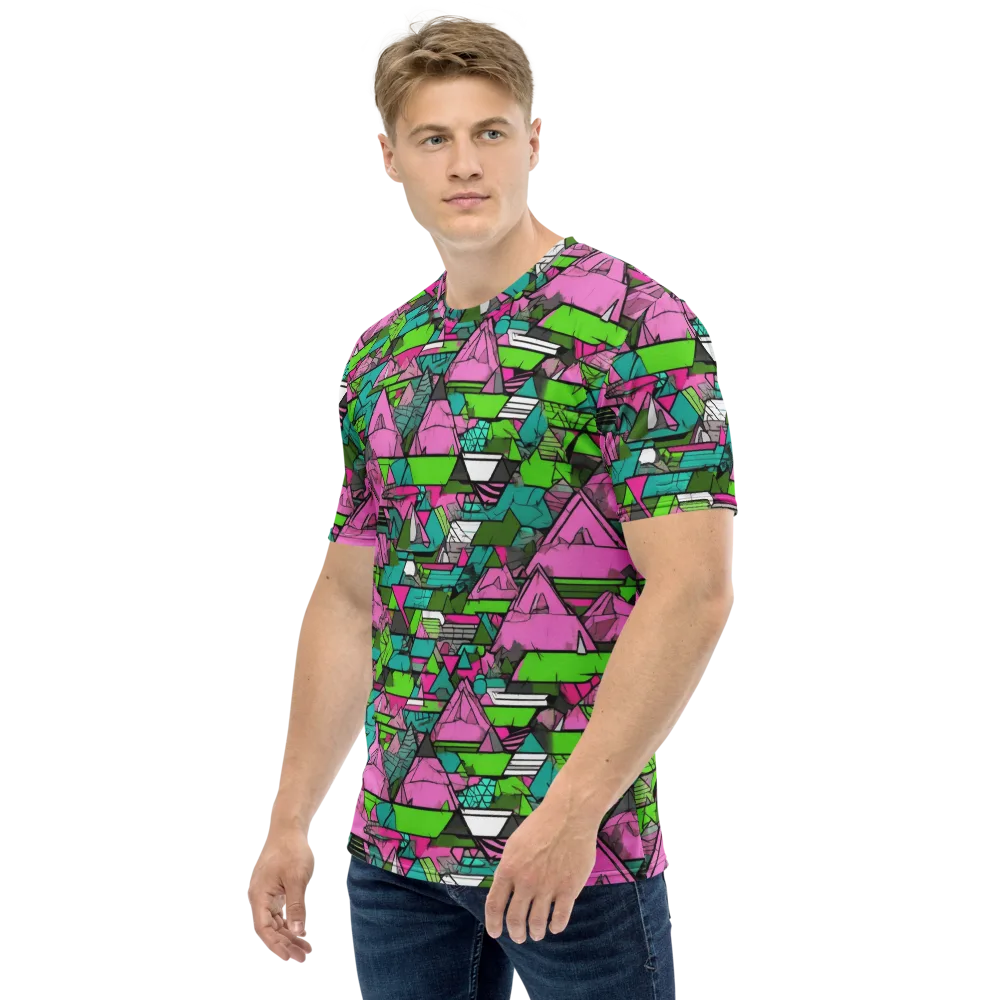 Neon Alpine Grid on Men's Crew Neck T-Shirt — Left