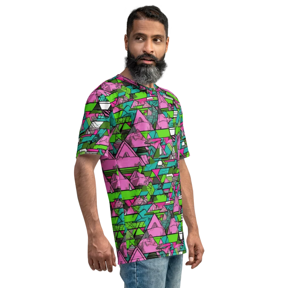 Neon Alpine Grid on Men's Crew Neck T-Shirt — Right