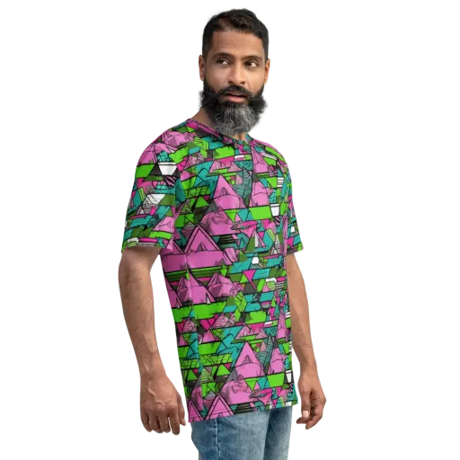 Neon Alpine Grid on a Men's Crew Neck T-Shirt