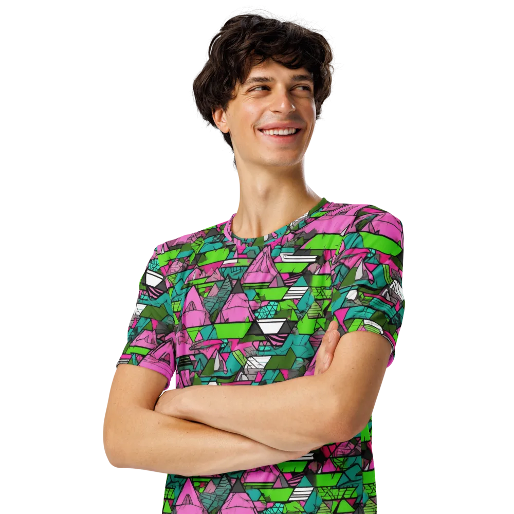 Neon Alpine Grid on Men's Crew Neck T-Shirt — Left Front