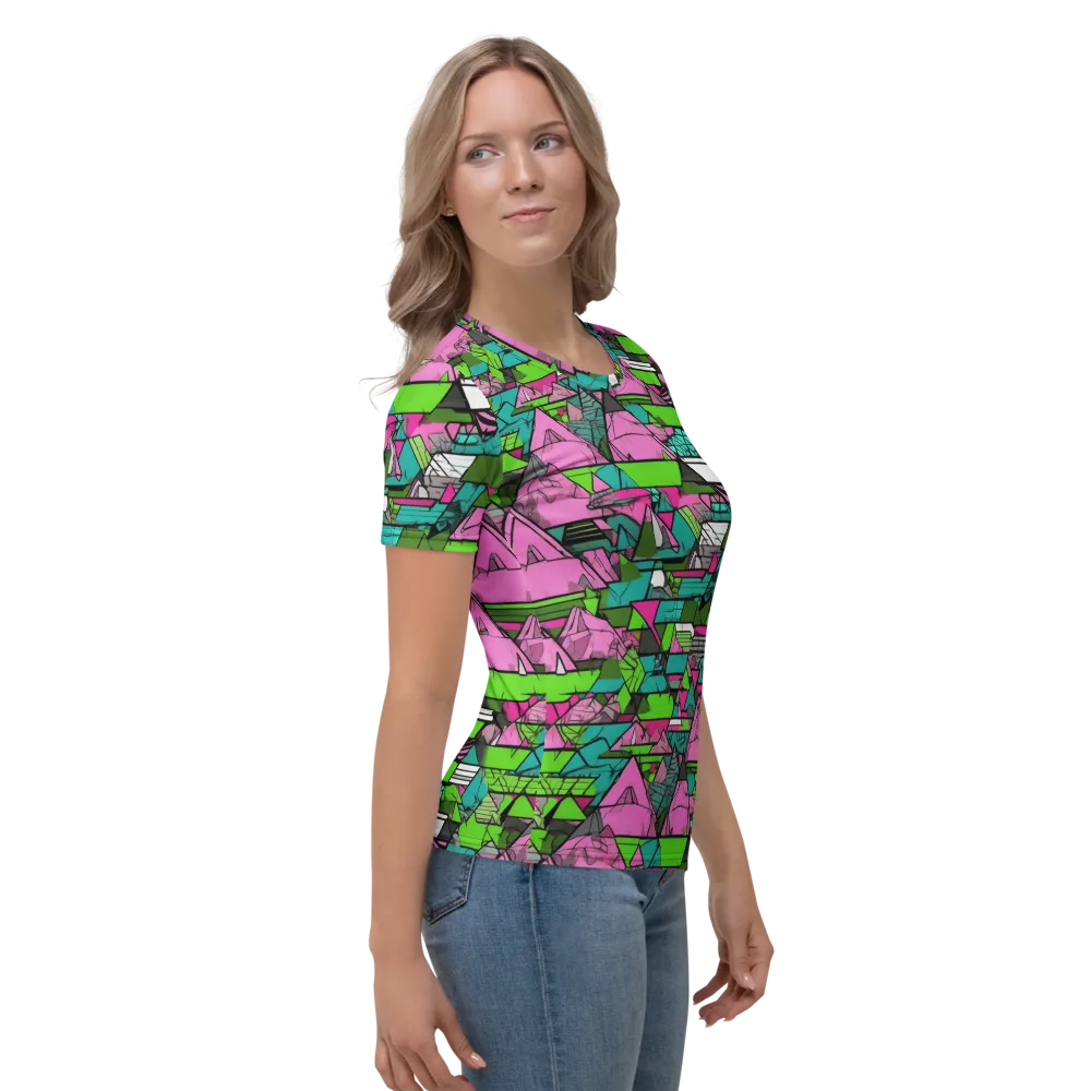 Neon Alpine Grid on Women's Crew Neck T-Shirt — Right