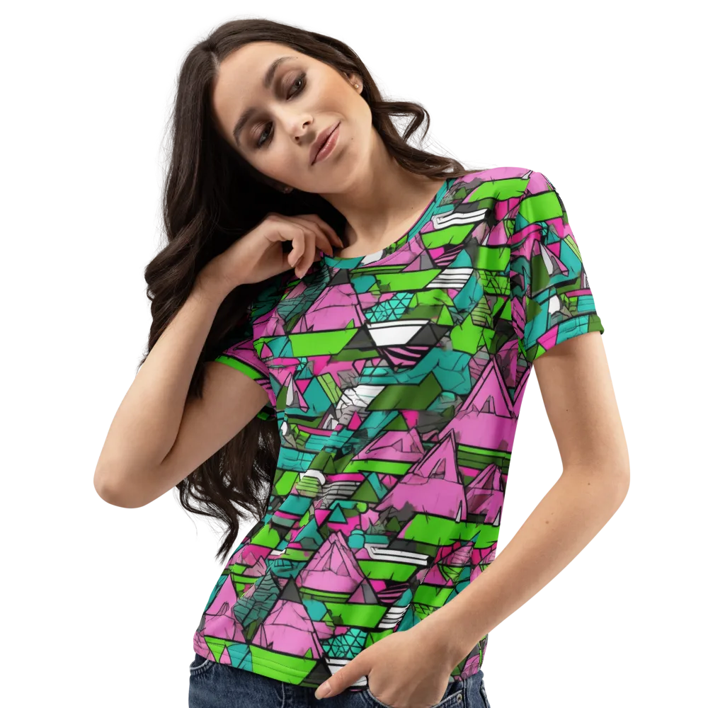 Neon Alpine Grid on Women's Crew Neck T-Shirt — Left Front