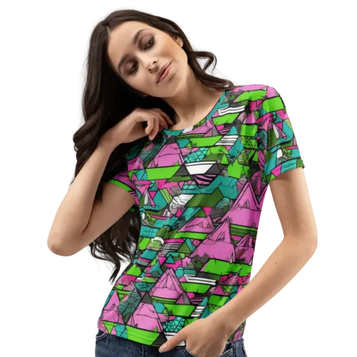 Neon Alpine Grid on a Women's Crew Neck T-Shirt