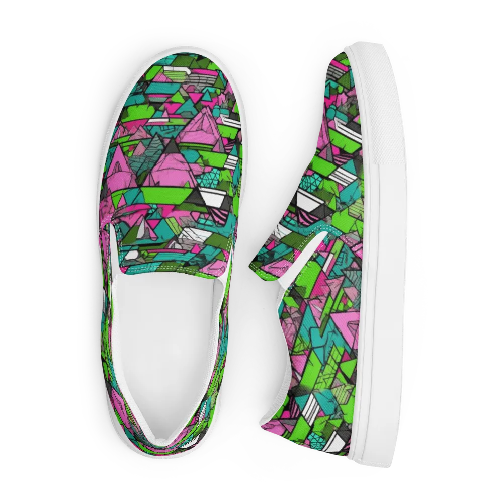 Neon Alpine Grid on Men's Slip-On Canvas Shoes — Front