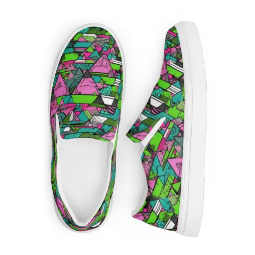 Neon Alpine Grid on a Men's Slip-On Canvas Shoes