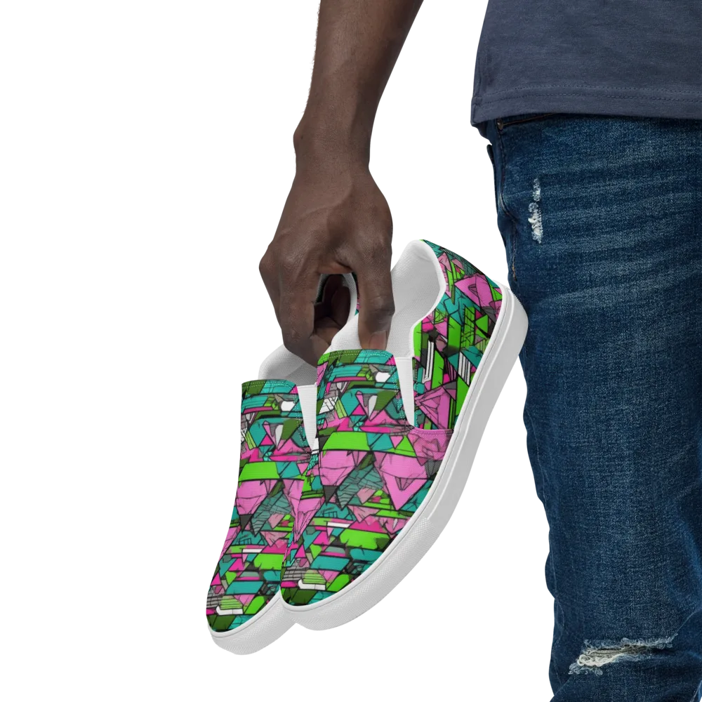 Neon Alpine Grid on Men's Slip-On Canvas Shoes — Left Front