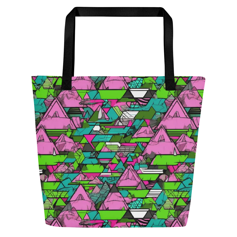 Neon Alpine Grid on Large Tote Bag W/ Pocket — Front