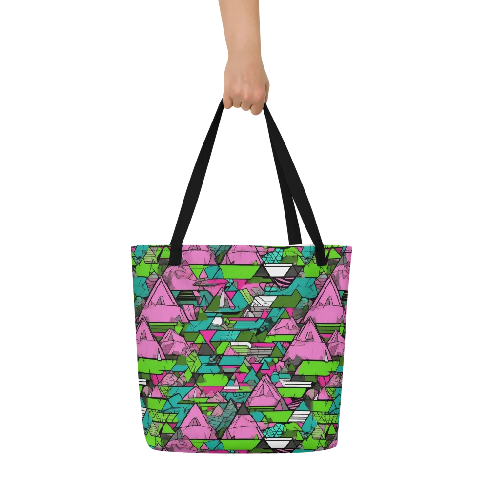 Neon Alpine Grid on Large Tote Bag W/ Pocket — Front
