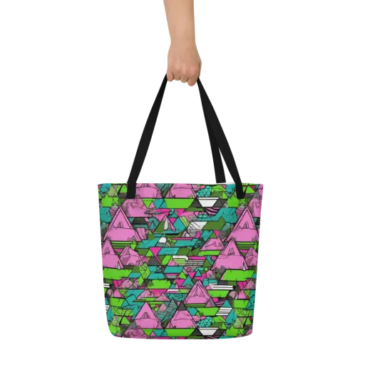 Neon Alpine Grid on a Large Tote Bag W/ Pocket