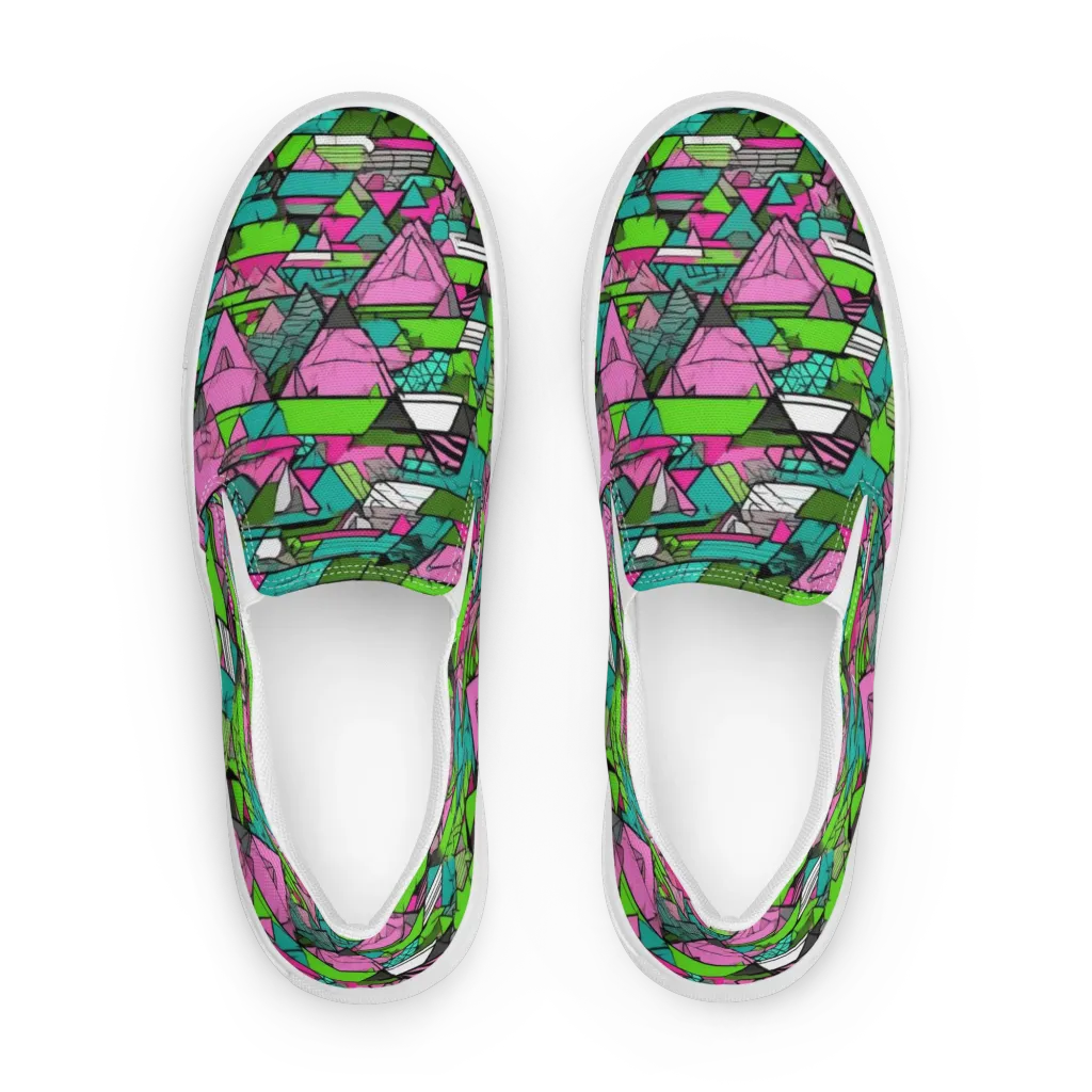Neon Alpine Grid on Women's Slip-On Canvas Shoes — Front