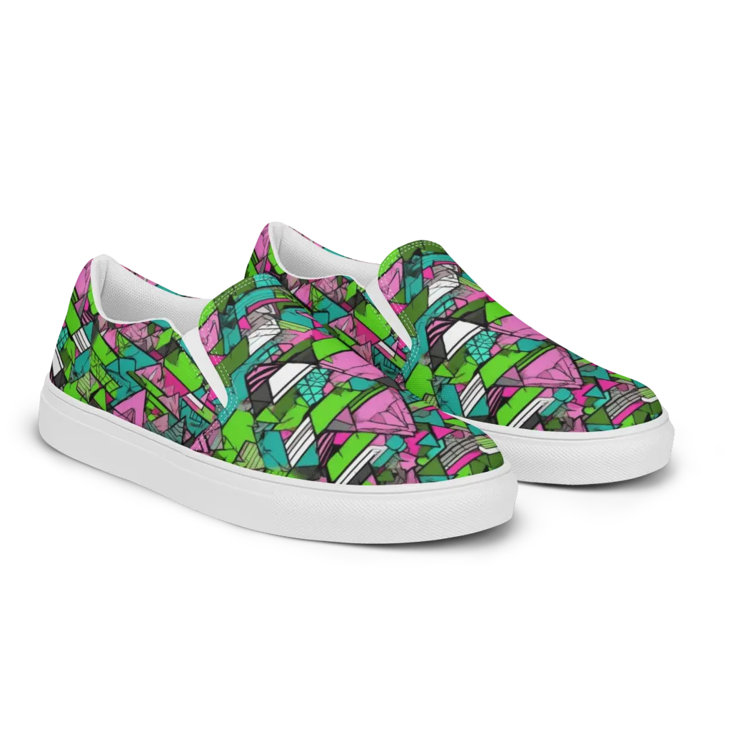 Neon Alpine Grid on Women's Slip-On Canvas Shoes — Right Front