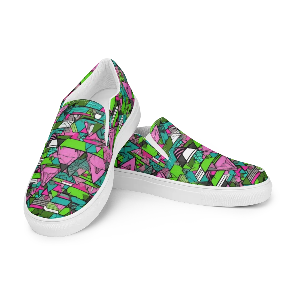 Neon Alpine Grid on Women's Slip-On Canvas Shoes — Left Front