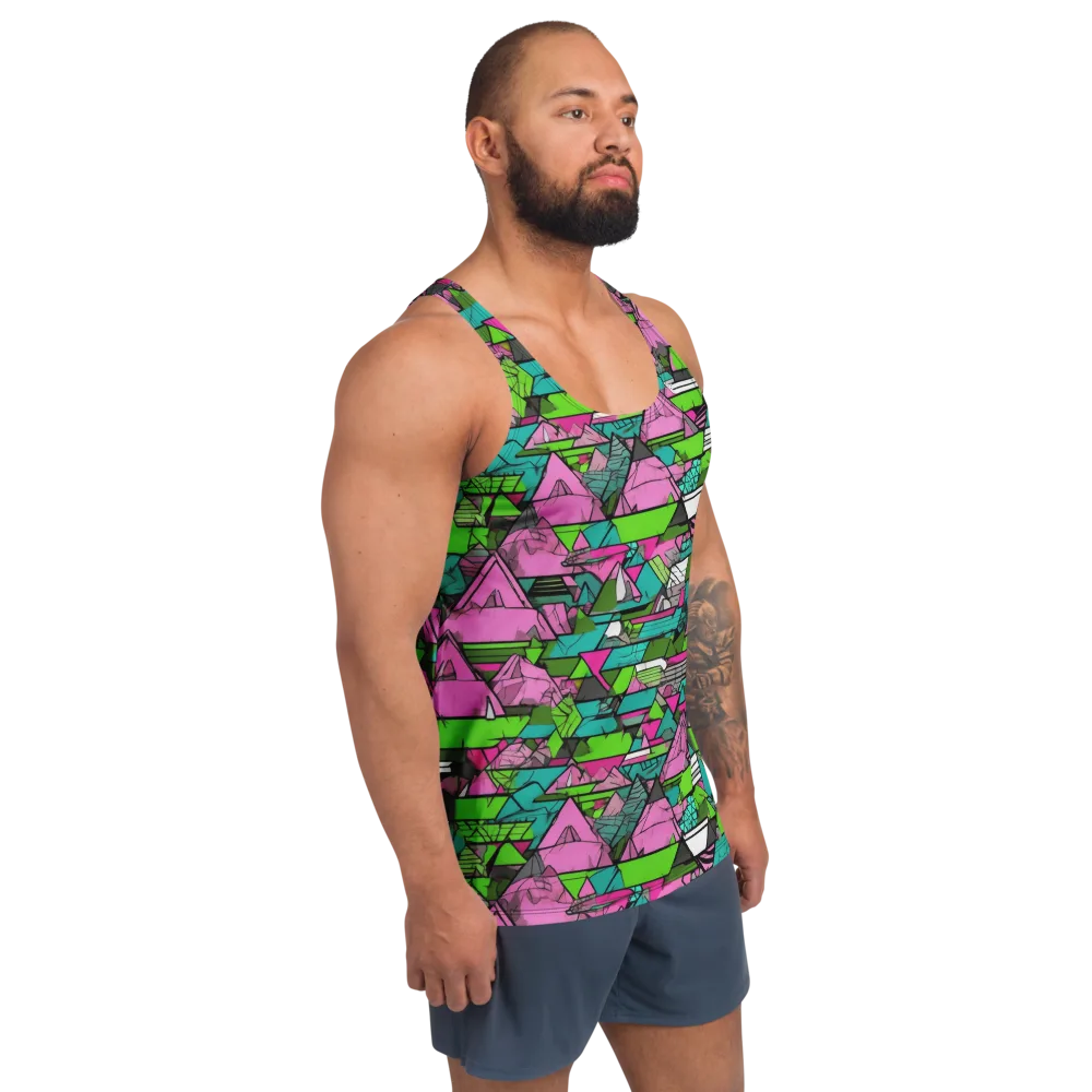 Neon Alpine Grid on Men's Tank Top — Right Front