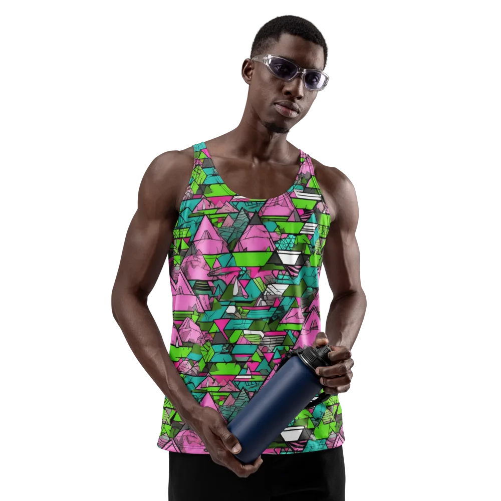 Neon Alpine Grid on Men's Tank Top — Front