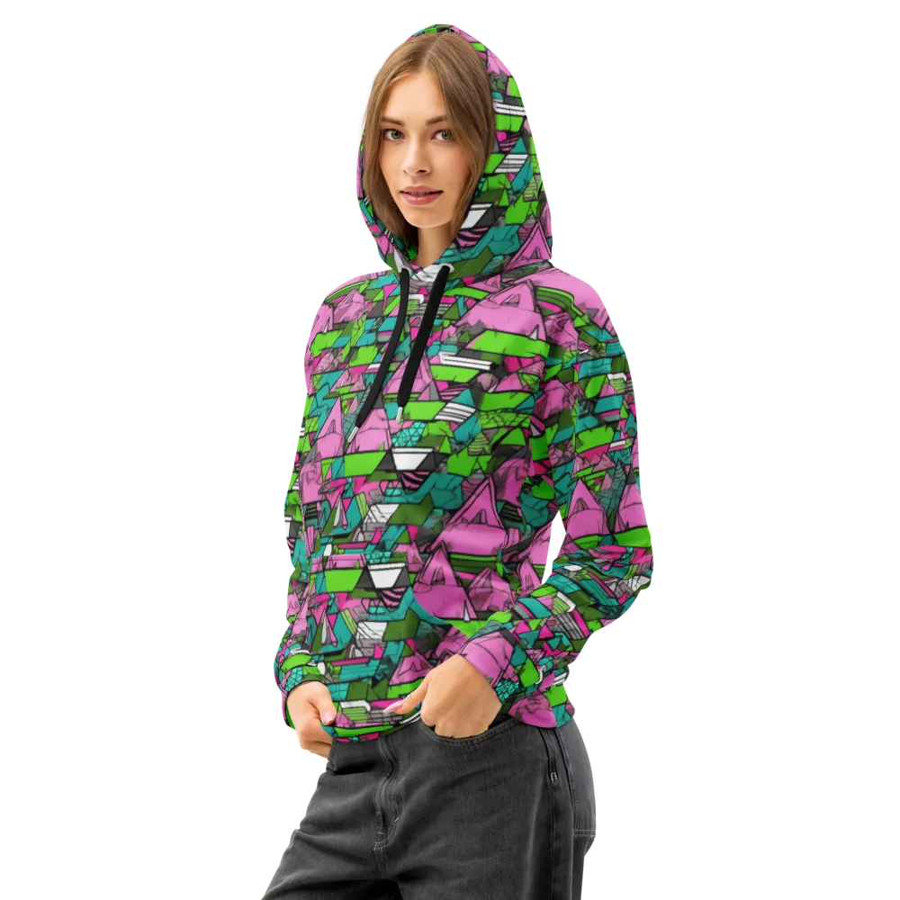 Neon Alpine Grid on Cotton Hoodie — Left Front
