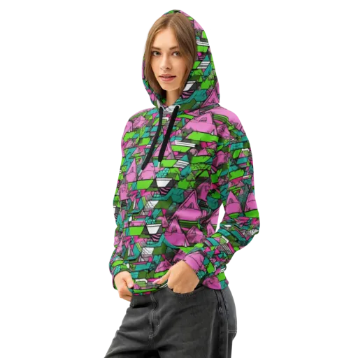 Neon Alpine Grid on a Cotton Hoodie