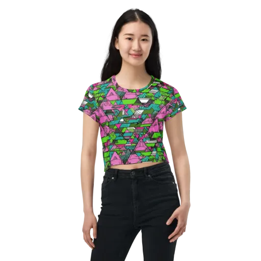 Neon Alpine Grid on a Crop Tee