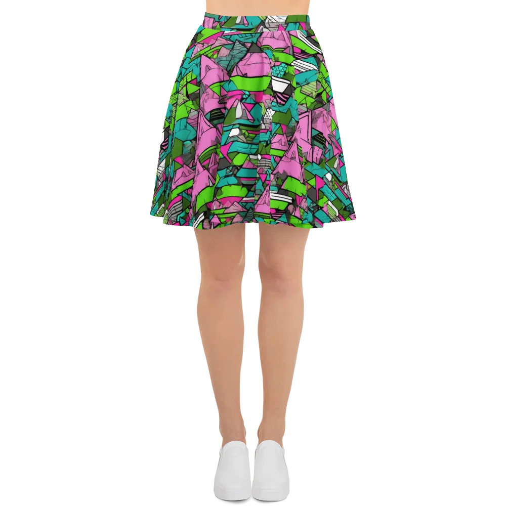 Neon Alpine Grid on Skater Skirt — Front