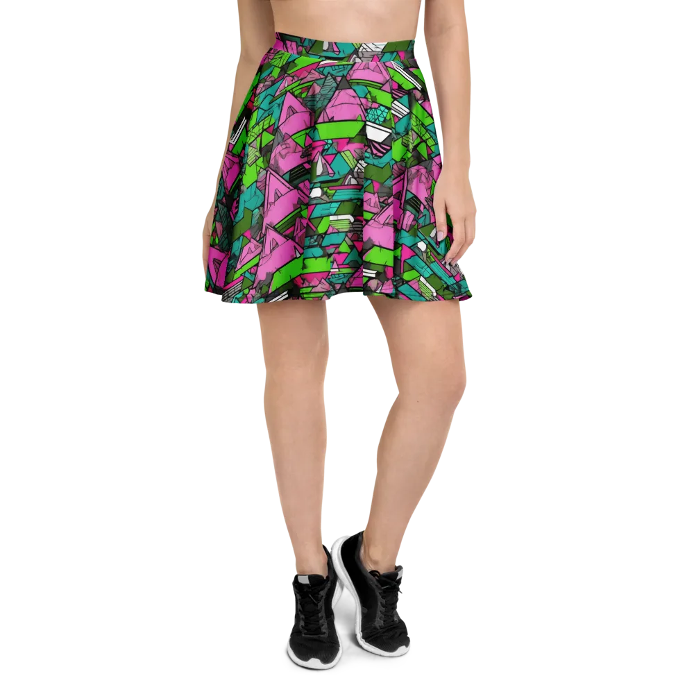 Neon Alpine Grid on Skater Skirt — Front