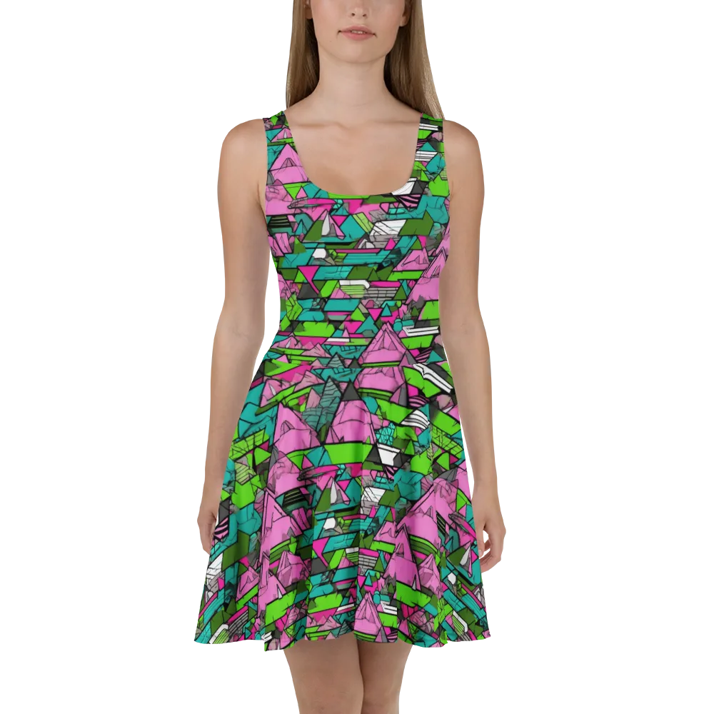 Neon Alpine Grid on Skater Dress — Front