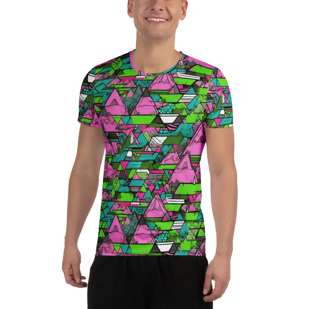 Neon Alpine Grid on Men's Athletic T-Shirt — Front