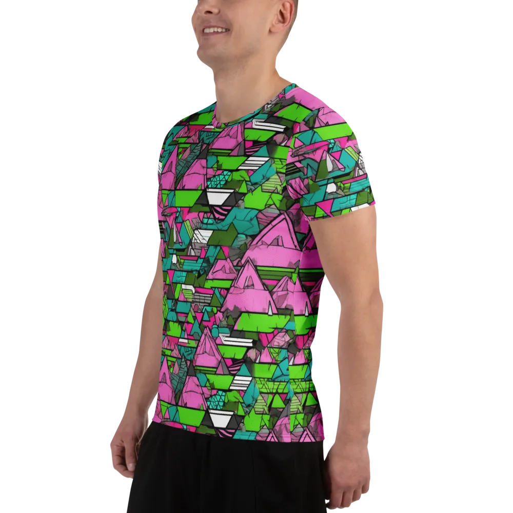 Neon Alpine Grid on Men's Athletic T-Shirt — Left