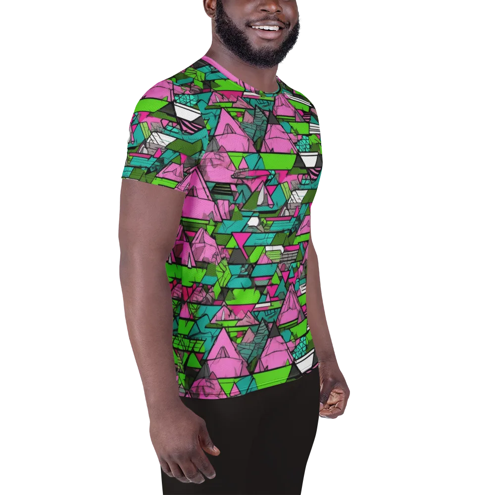 Neon Alpine Grid on Men's Athletic T-Shirt — Right