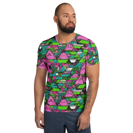 Neon Alpine Grid on a Men's Athletic T-Shirt