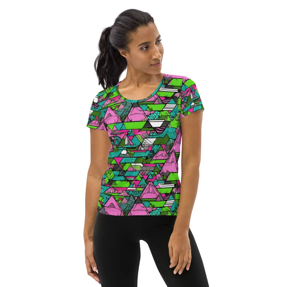 Neon Alpine Grid on Women's Athletic T-Shirt — Front