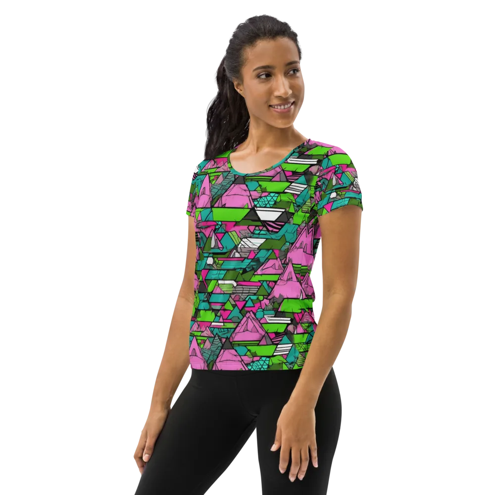 Neon Alpine Grid on Women's Athletic T-Shirt — Left