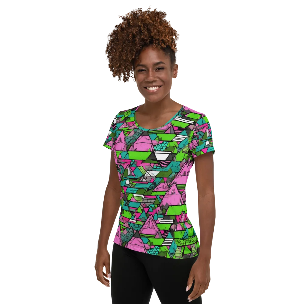 Neon Alpine Grid on Women's Athletic T-Shirt — Left