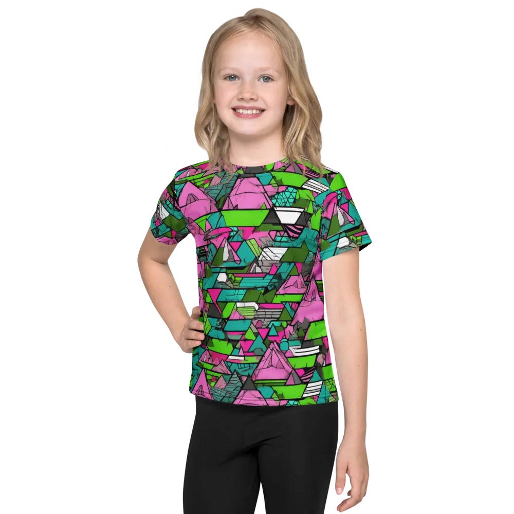 Neon Alpine Grid on Kids Crew Neck T-Shirt — Front