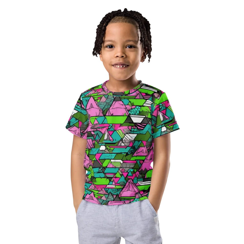 Neon Alpine Grid on Kids Crew Neck T-Shirt — Front
