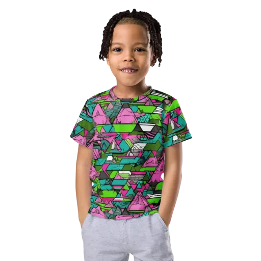 Neon Alpine Grid on a Kids Crew Neck T-Shirt