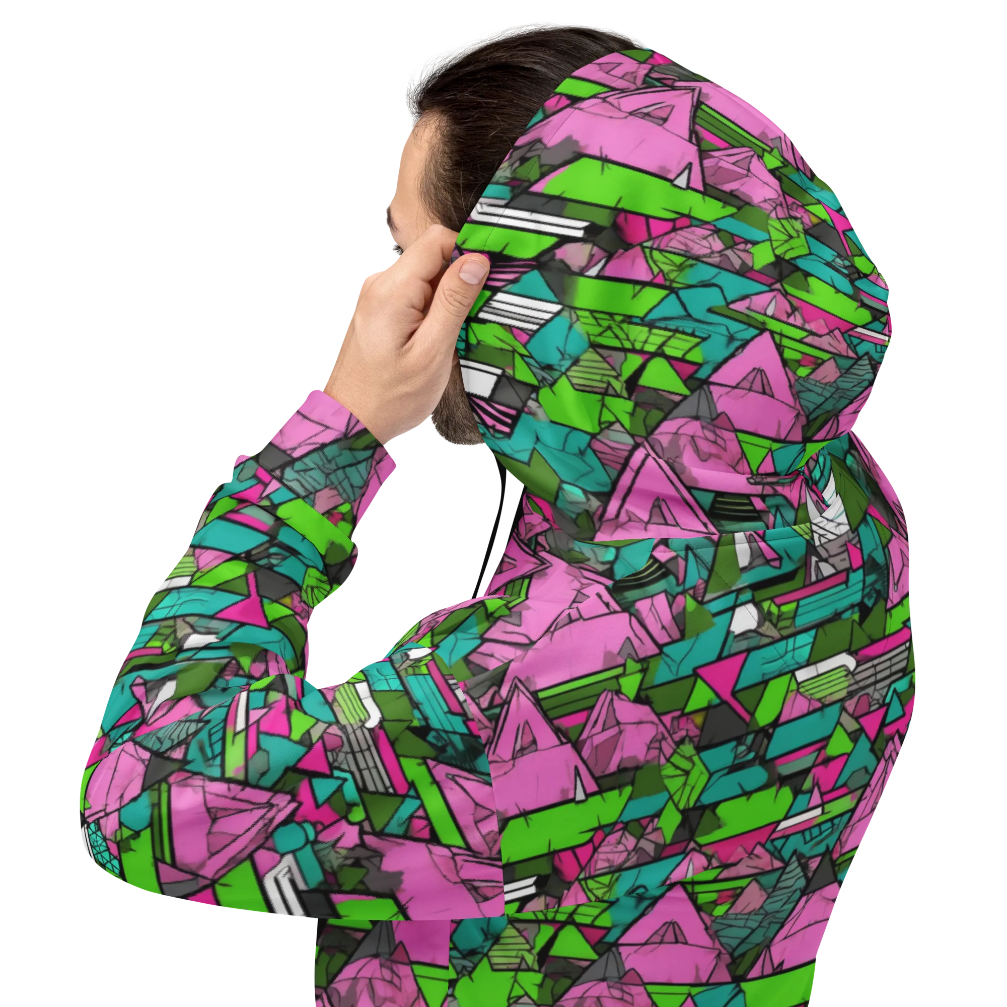 Neon Alpine Grid on Hoodie — Back