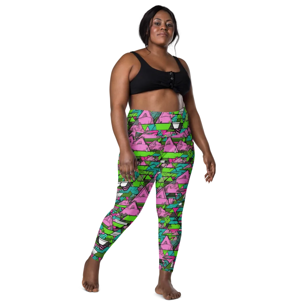 Neon Alpine Grid on Leggings with Pockets — Front