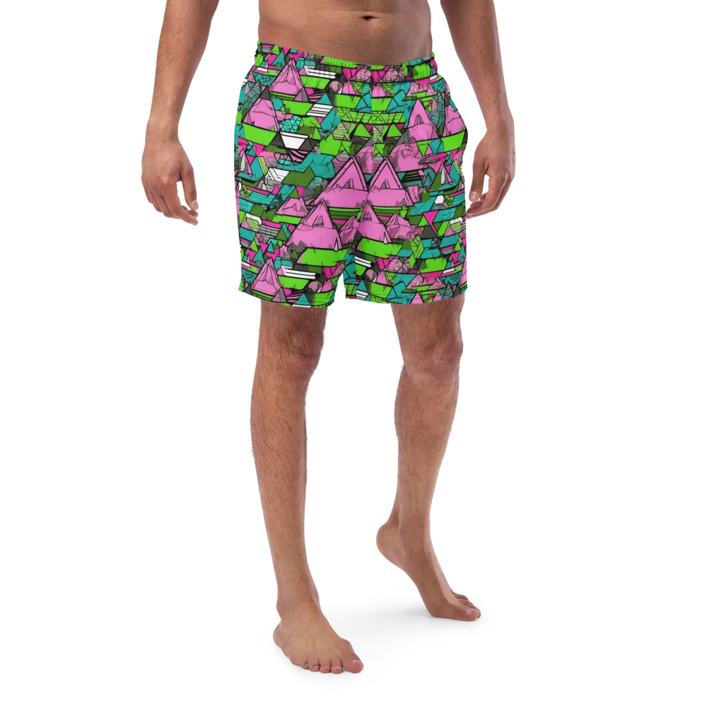 Neon Alpine Grid on Swim Trunks — Front
