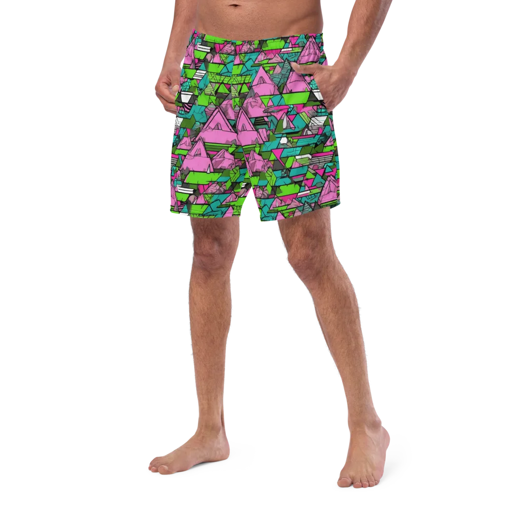 Neon Alpine Grid on Swim Trunks — Left Front