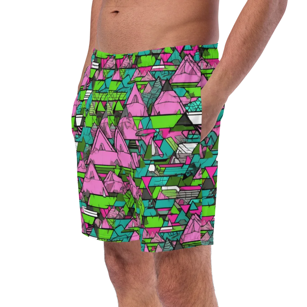Neon Alpine Grid on Swim Trunks — Left Front