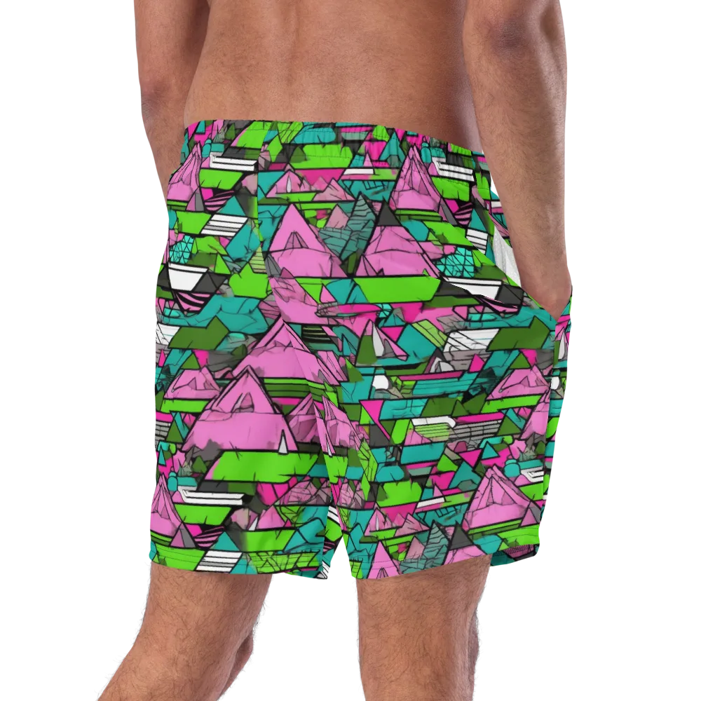 Neon Alpine Grid on Swim Trunks — Right Back