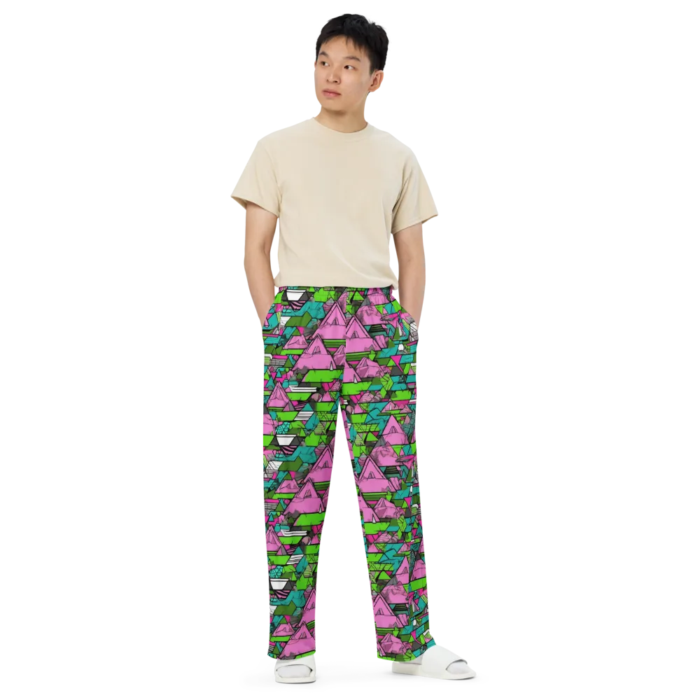 Neon Alpine Grid on Wide-Leg Pants — Front