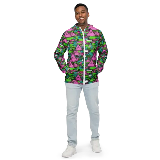 Neon Alpine Grid on a Men's Windbreaker