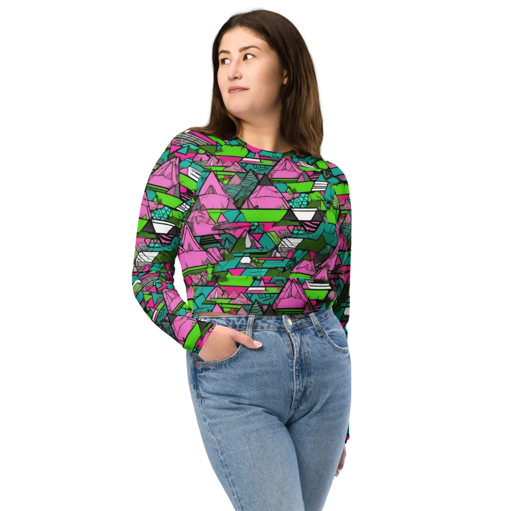 Neon Alpine Grid on Long Sleeve Crop Top — Front