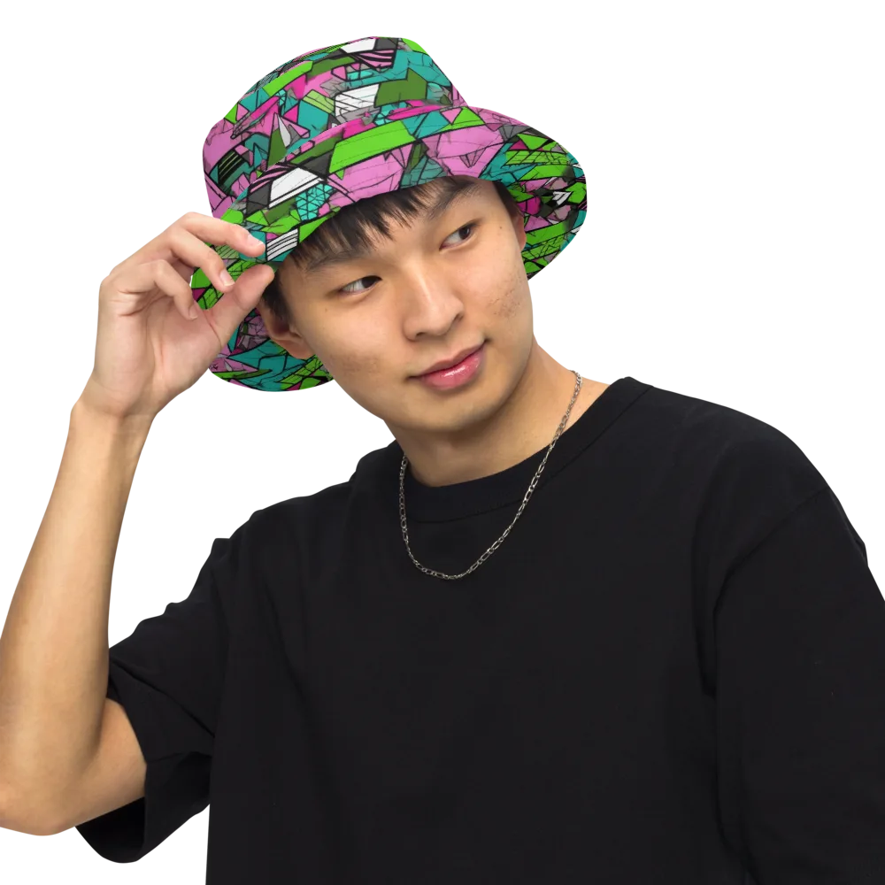 Neon Alpine Grid on Reversible Bucket Hat — Front Inside