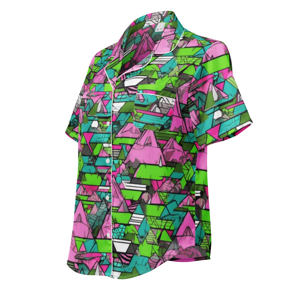 Neon Alpine Grid on Women's Short Sleeve Pajama Top — Left Front