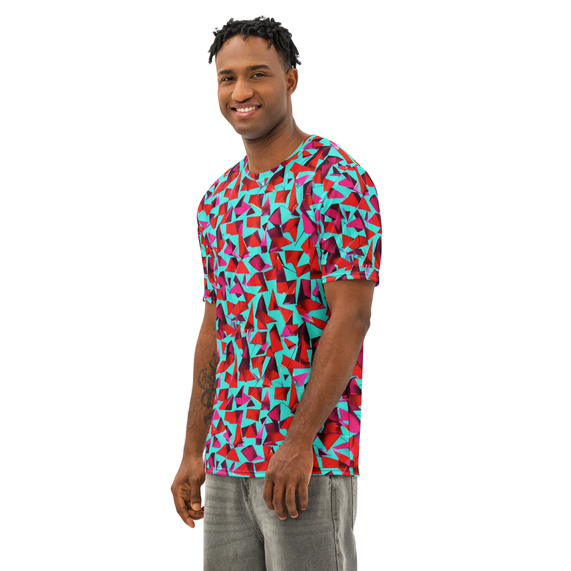 Vermilion Prism on Men's Cotton Crew Neck T-Shirt — Left Front
