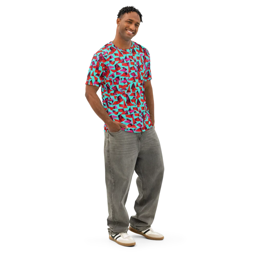 Vermilion Prism on Men's Cotton Crew Neck T-Shirt — Right Front