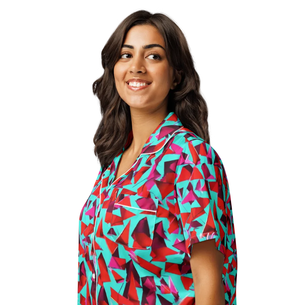 Vermilion Prism on Women's Short Sleeve Pajama Top — Left Front